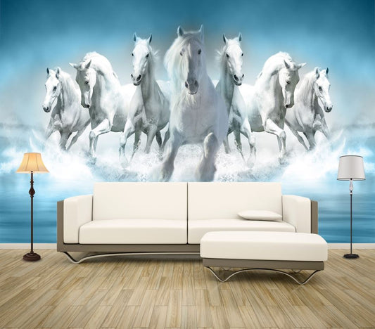 Wallpaper Murals Peel and Stick Removable Horses Running on Water High Quality