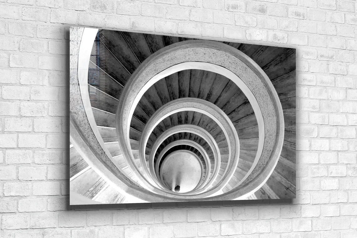 Curved Stair B&W View Print Tempered Glass Wall Art 100% Made in Australia Ready to Hang