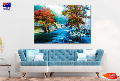 Autumn Trees on Lake Scenery Painting Print 100% Australian Made