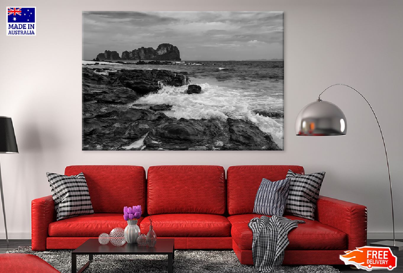 Bamboo Island Rocky Seascape B&W Photograph Print 100% Australian Made