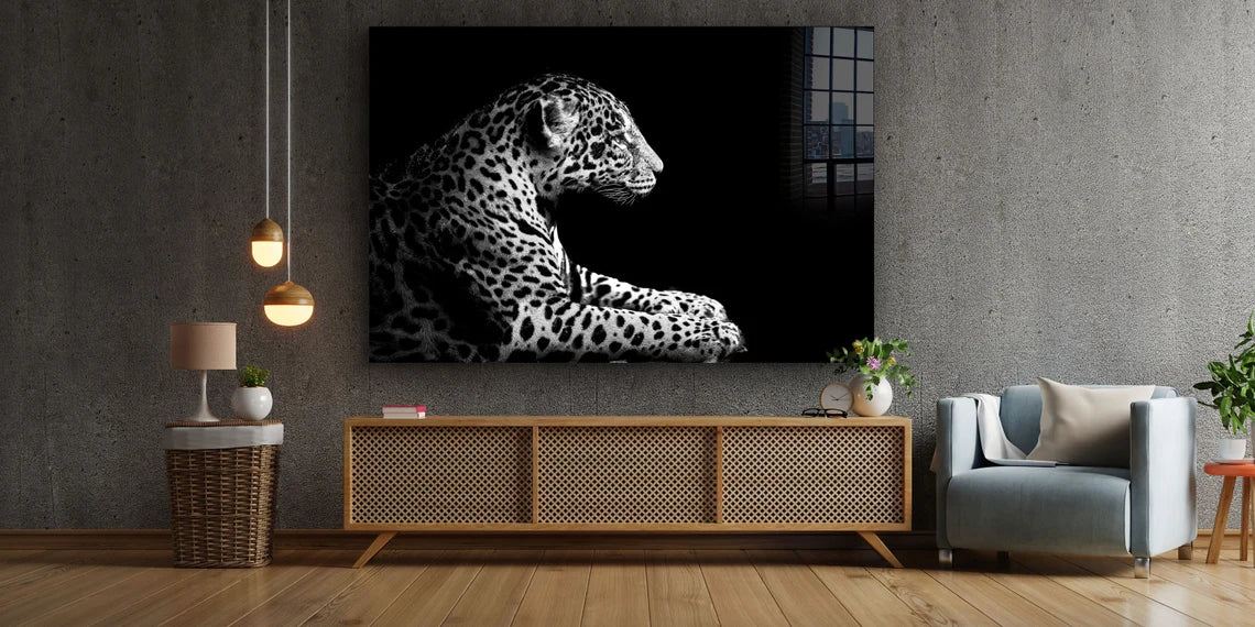 Leopard B&W View Print Tempered Glass Wall Art 100% Made in Australia Ready to Hang