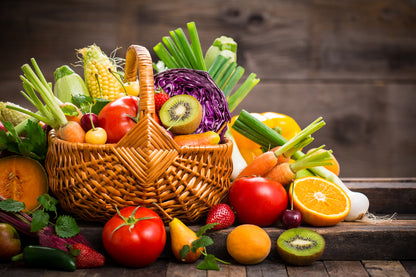 Fruit & Vegetable on Basket Closeup Photograph Print 100% Australian Made