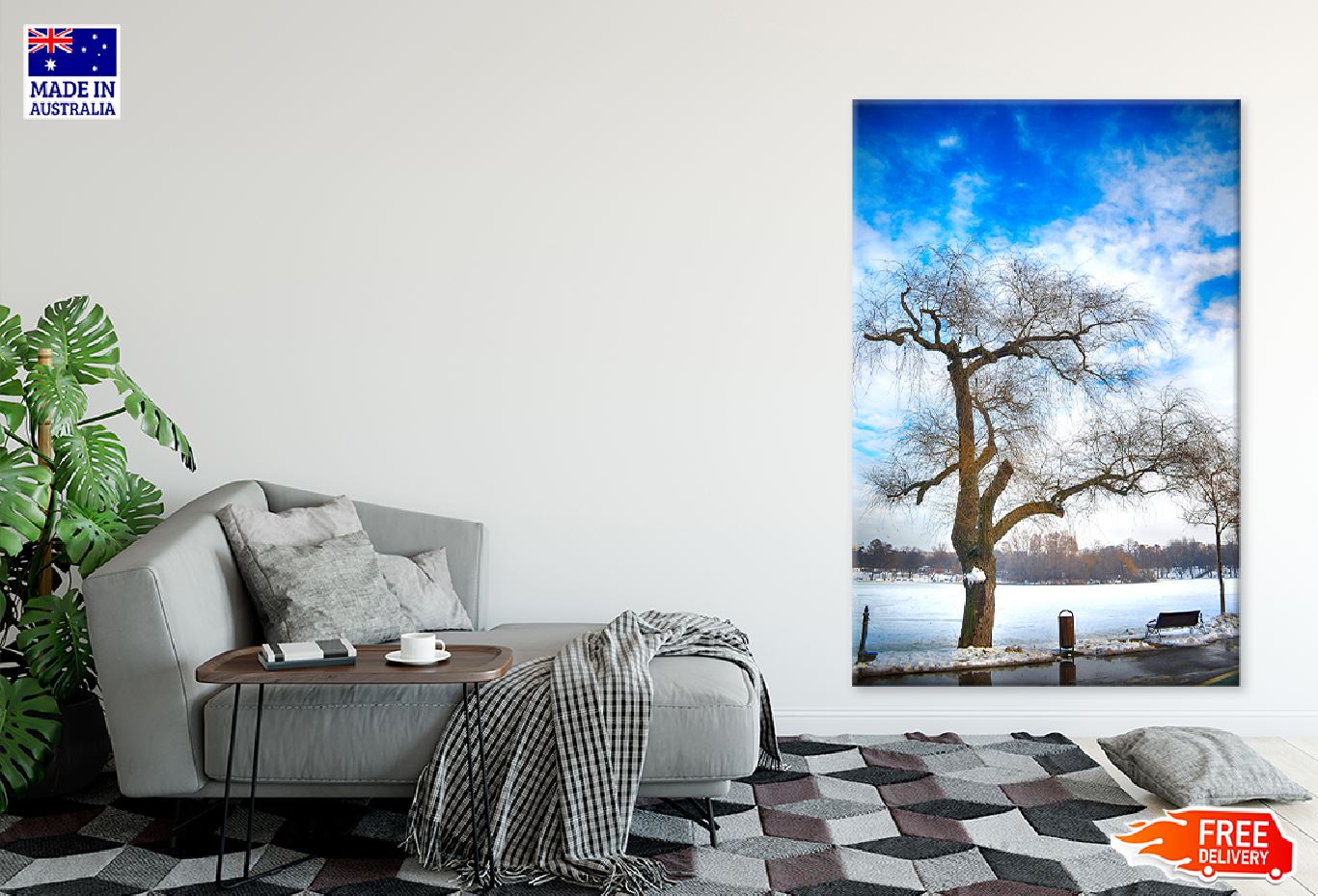 Leafless Tree on Snow Field View Photograph Print 100% Australian Made