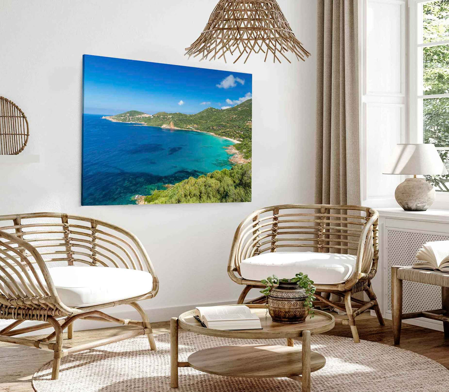 Bella Home Forest & Blue Sea Coastal Aerial Print Canvas Ready to hang