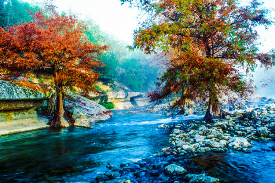 Autumn Trees on Lake Scenery Painting Print 100% Australian Made