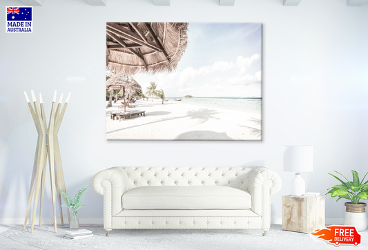 Plam Trees & Beach Huts Sea View Print 100% Australian Made