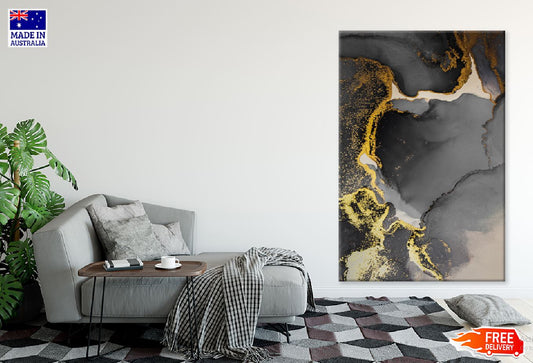 Dark Black & Gold Ink Abstract Design Print 100% Australian Made