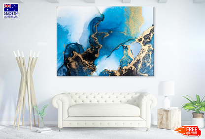 Blue Gold & White Abstract Design Print 100% Australian Made