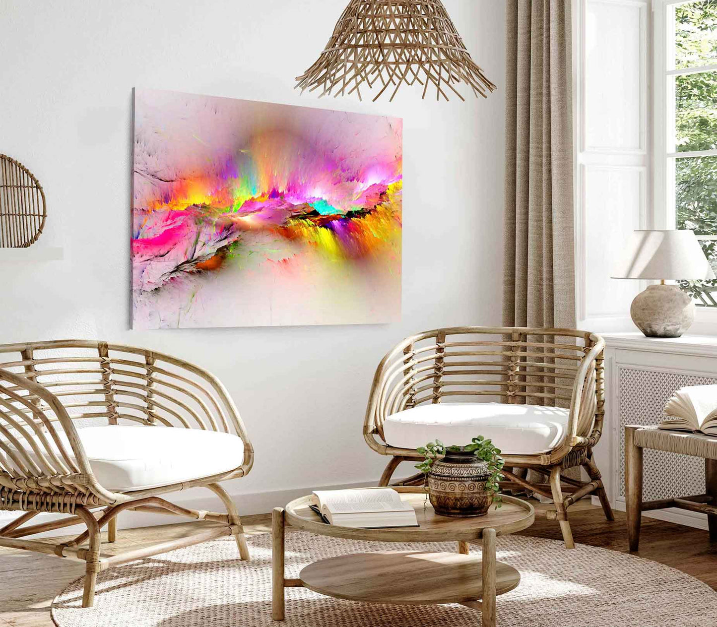 Bella Home Pink & Yellow Colorful Splash Abstract Print Canvas Ready to hang