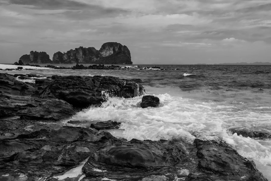 Bamboo Island Rocky Seascape B&W Photograph Print 100% Australian Made