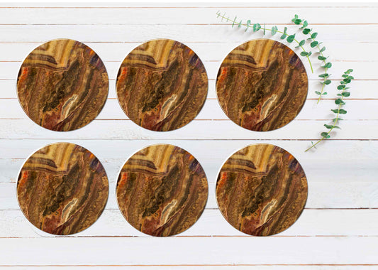 Golden Brown Abstract Coasters Wood & Rubber - Set of 6 Coasters