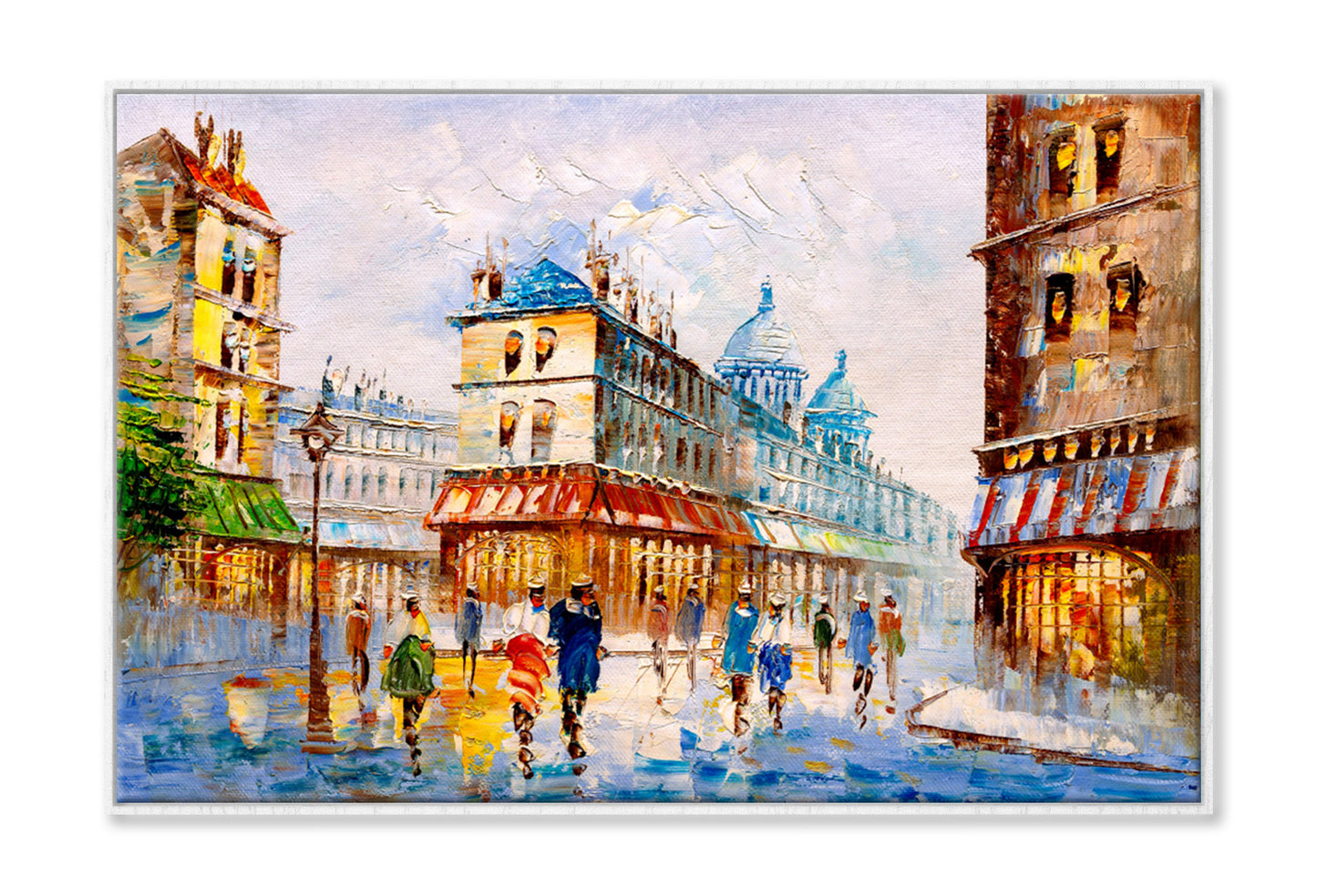 People Walking in Street of Paris Oil Painting Wall Art Limited Edition High Quality Print Canvas Box Framed White