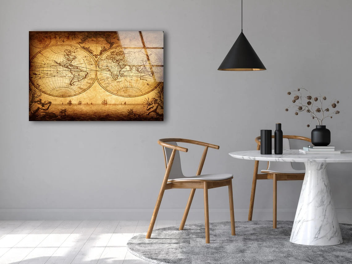 Vintage World Map Acrylic Glass Print Tempered Glass Wall Art 100% Made in Australia Ready to Hang