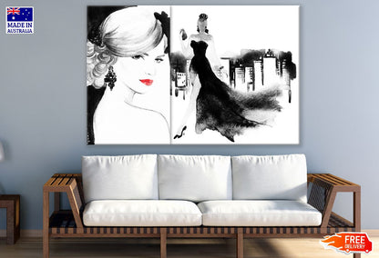 Makeup Woman Face & Black Dress Woman Abstract Watercolor Painting Print 100% Australian Made