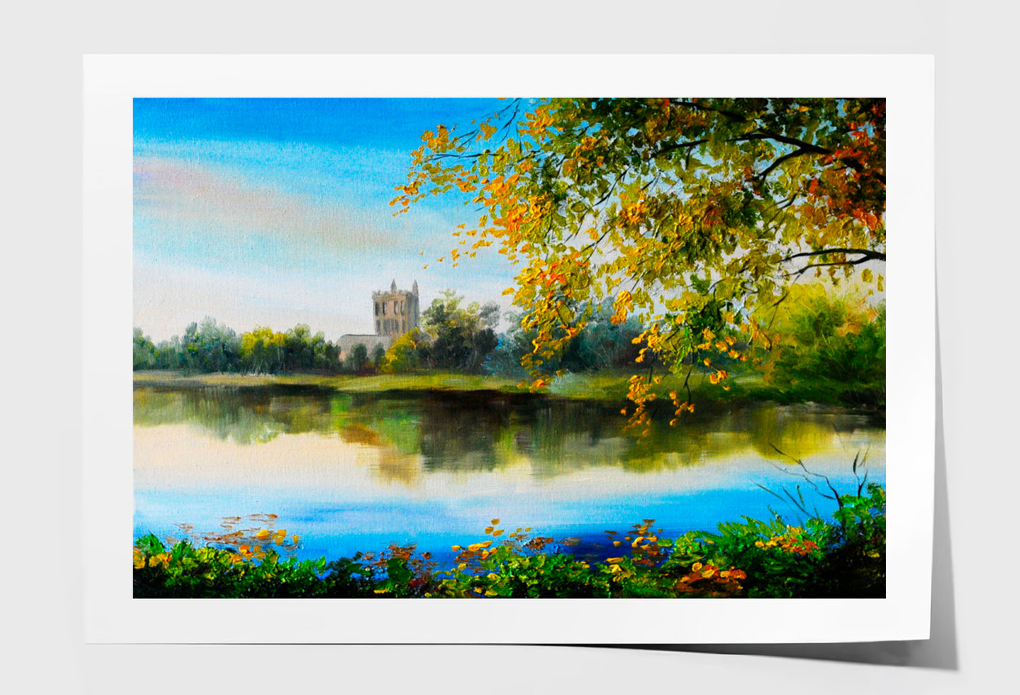 Castle Near Lake, Tree Over The Water Oil Painting Wall Art Limited Edition High Quality Print Unframed Roll Canvas None