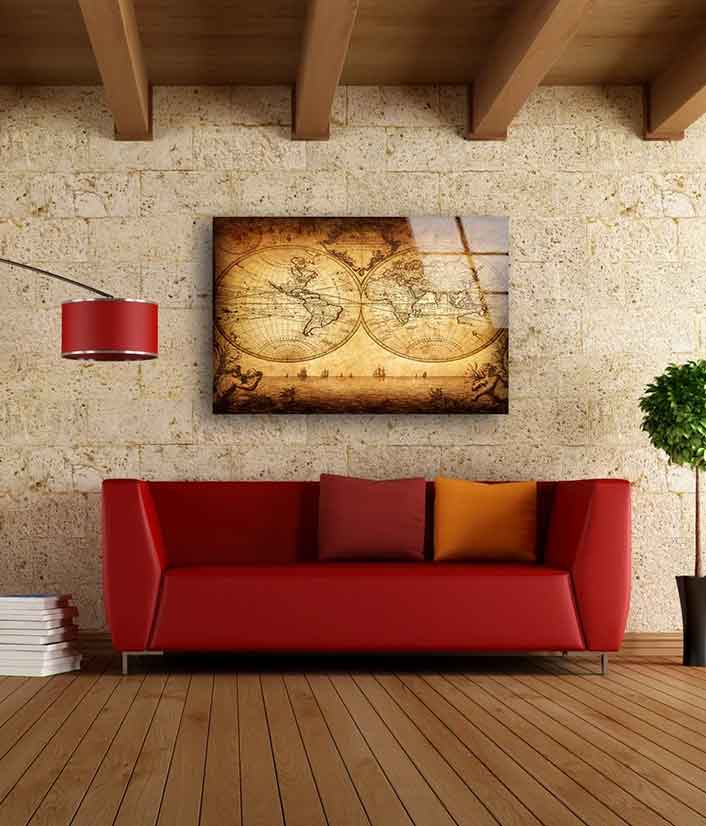 Vintage World Map Acrylic Glass Print Tempered Glass Wall Art 100% Made in Australia Ready to Hang