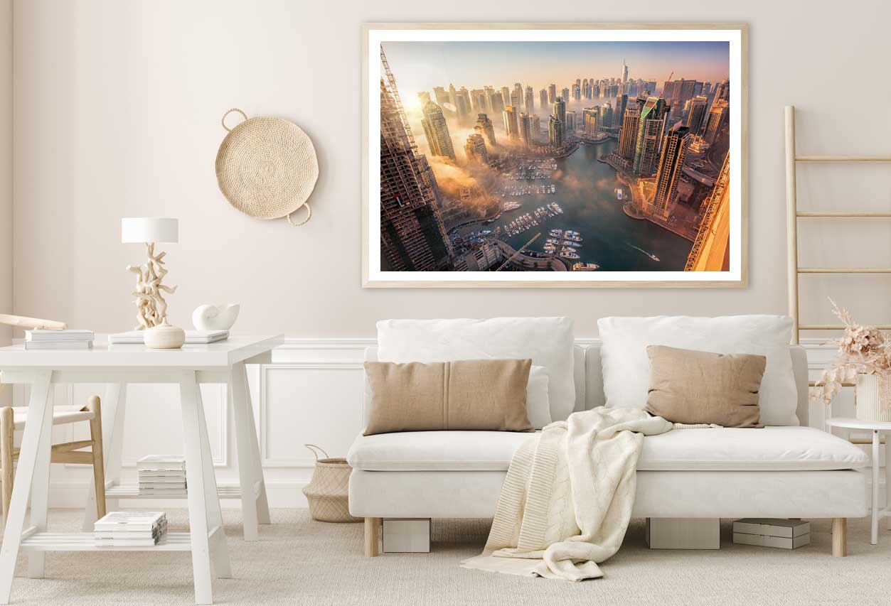 Dubai Marina with Sunset Aerial Photograph Home Decor Premium Quality Poster Print Choose Your Sizes