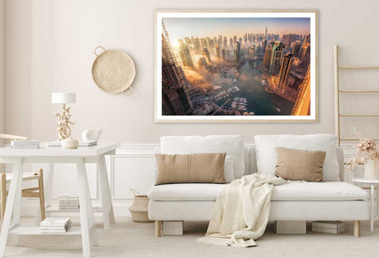 Dubai Marina with Sunset Aerial Photograph Home Decor Premium Quality Poster Print Choose Your Sizes