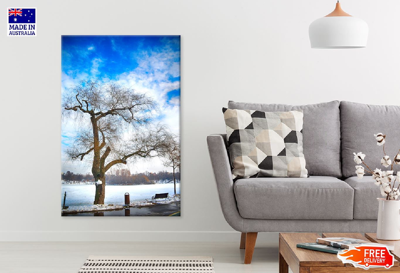 Leafless Tree on Snow Field View Photograph Print 100% Australian Made