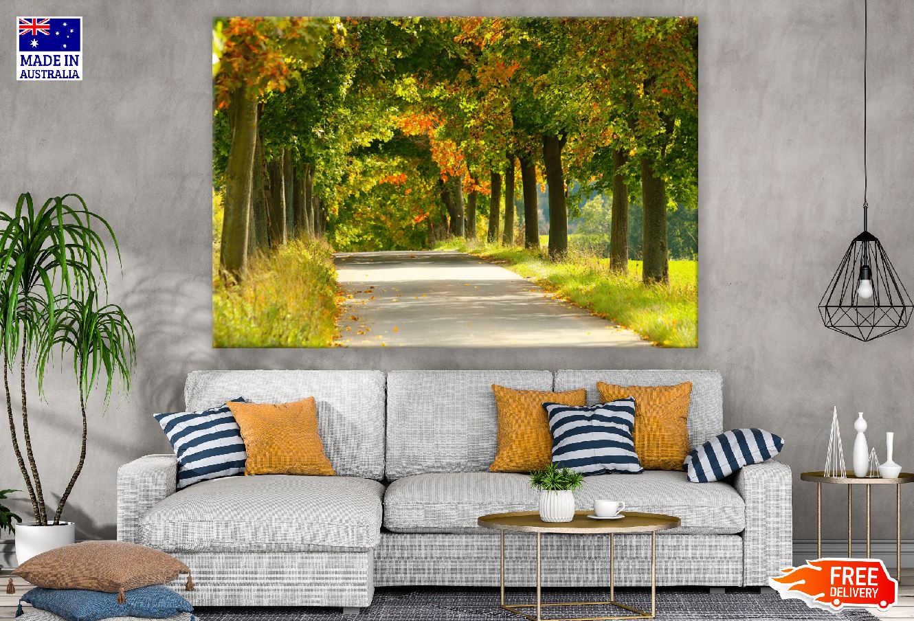 Road with Maple Trees Autumn Scenery Photograph Print 100% Australian Made