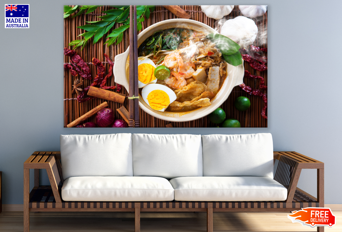 Freshly Cooked Prawn Noodles with Boiled Eggs Asian Cuisine Kitchen & Restaurant Print 100% Australian Made