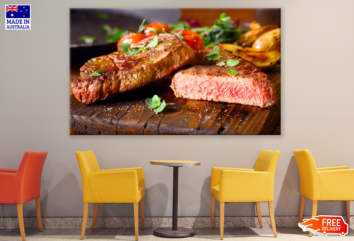 Grilled Lean Medium Rare Beef Steak Kitchen & Restaurant Print 100% Australian Made