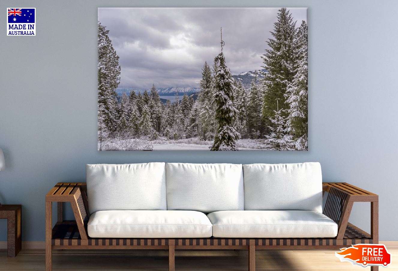 Snow Covered Forest & Mountains Photograph Print 100% Australian Made