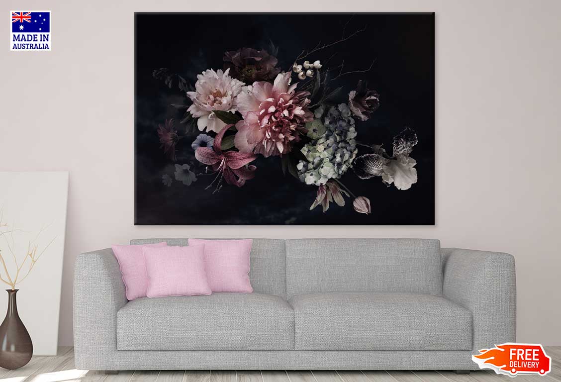 Peony Flowers on Dark Photograph Print 100% Australian Made