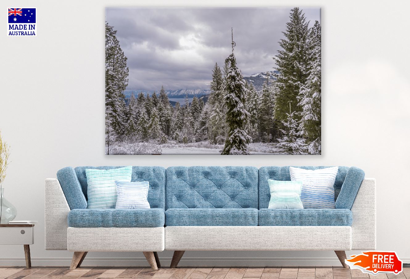 Snow Covered Forest & Mountains Photograph Print 100% Australian Made