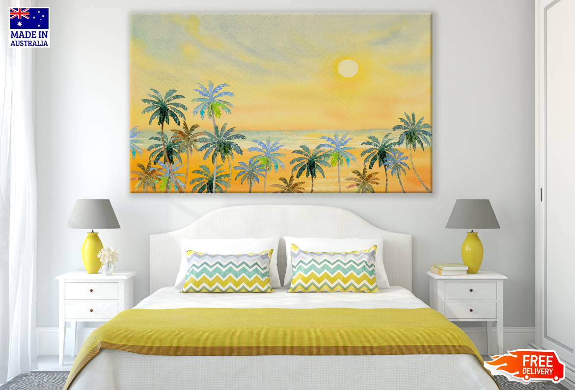 Trees Beach & Sun Painting Print 100% Australian Made