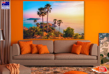 Trees & Beach Stunning View Sunset Photograph Print 100% Australian Made