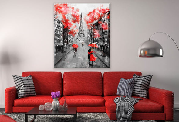 Romantic Paris Rainy Day Black Red White Painting Print 100% Australian Made