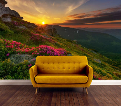 Wallpaper Murals Peel and Stick Removable Floral Mountain in Sunset High Quality