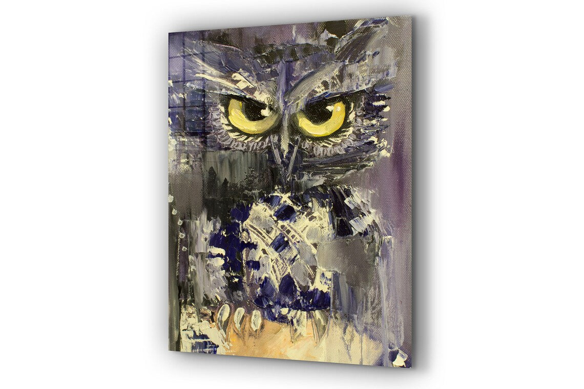 Yellow Eye Owl Painting Print Tempered Glass Wall Art 100% Made in Australia Ready to Hang