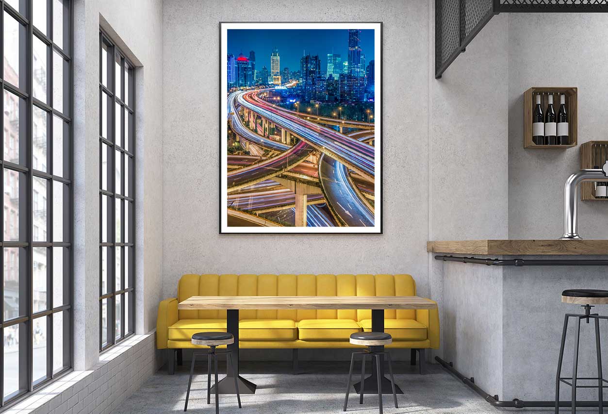 Shanghai Overpass at Night View Photograph Home Decor Premium Quality Poster Print Choose Your Sizes