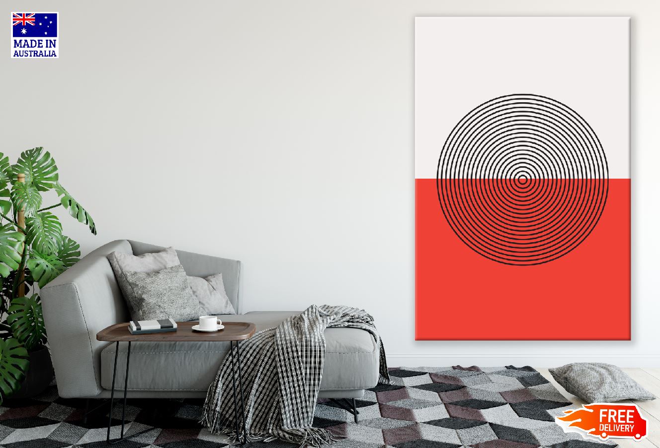 Circle Shape & Half Red Abstract Design Print 100% Australian Made