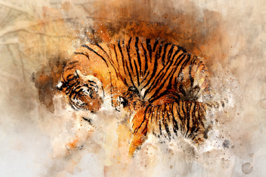 Tiger & Cub Watercolor Painting Print 100% Australian Made