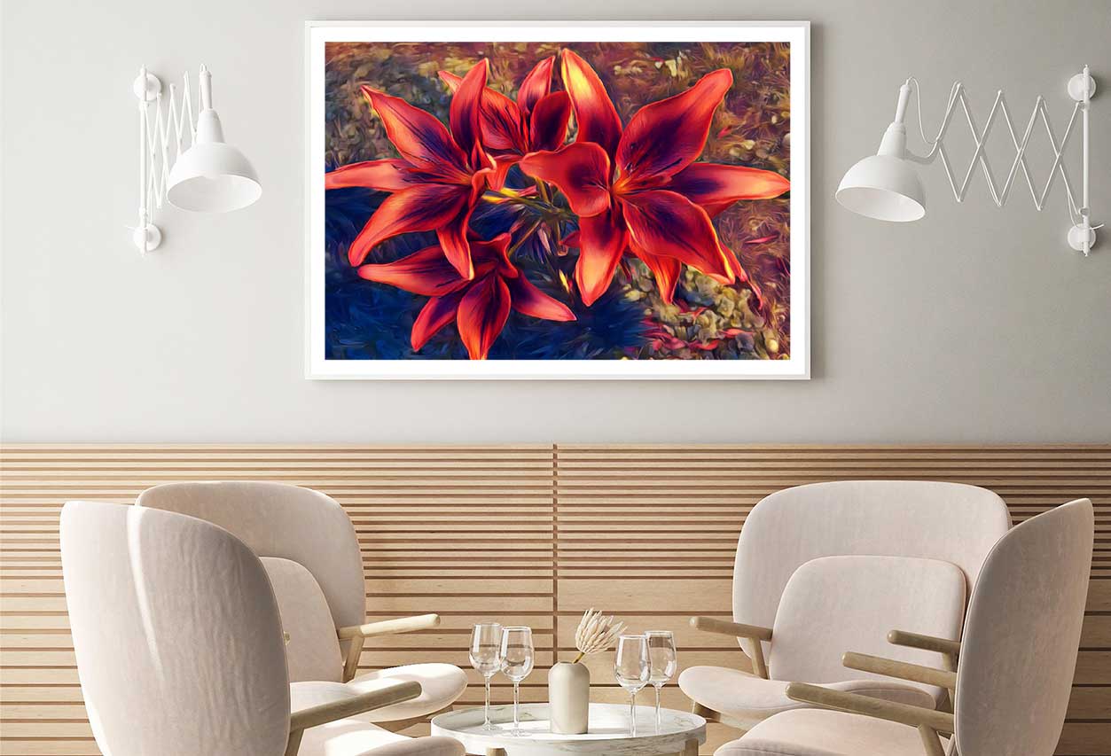 Vibrant Red Lilies Closeup View Photograph Home Decor Premium Quality Poster Print Choose Your Sizes