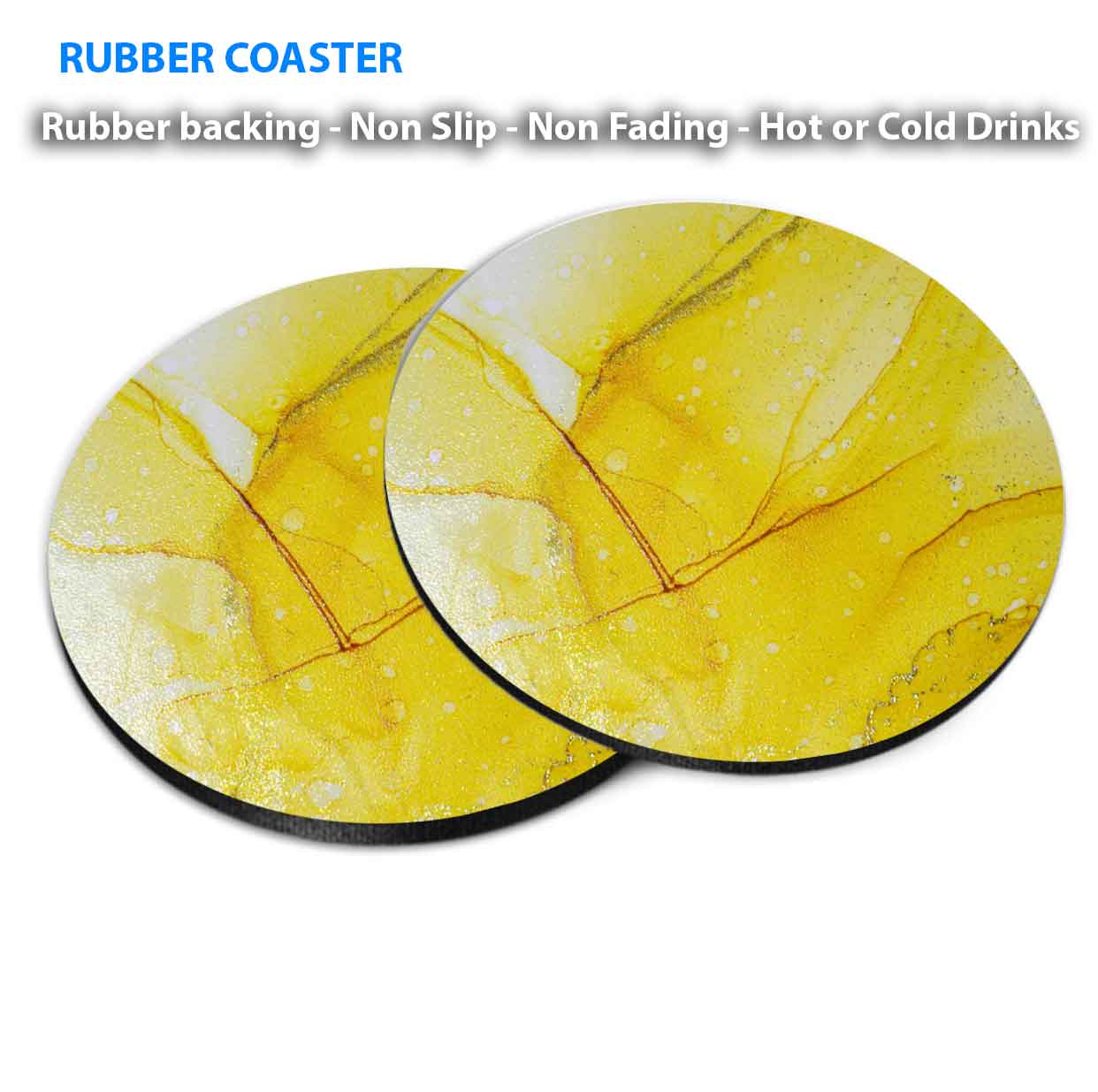 Yellow & Gold Abstract Painting Coasters Wood & Rubber - Set of 6 Coasters