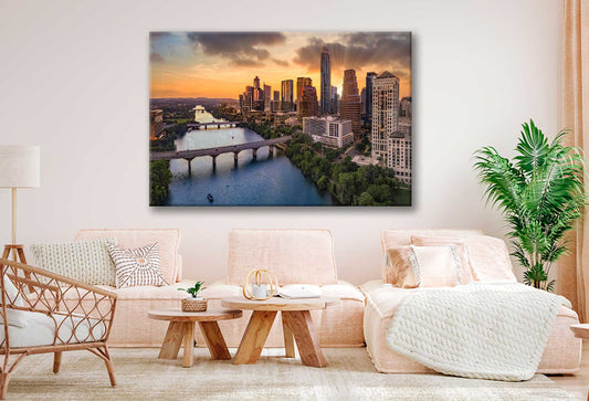 Bella Home Downtown Austin Texas Capital & River Print Canvas Ready to hang