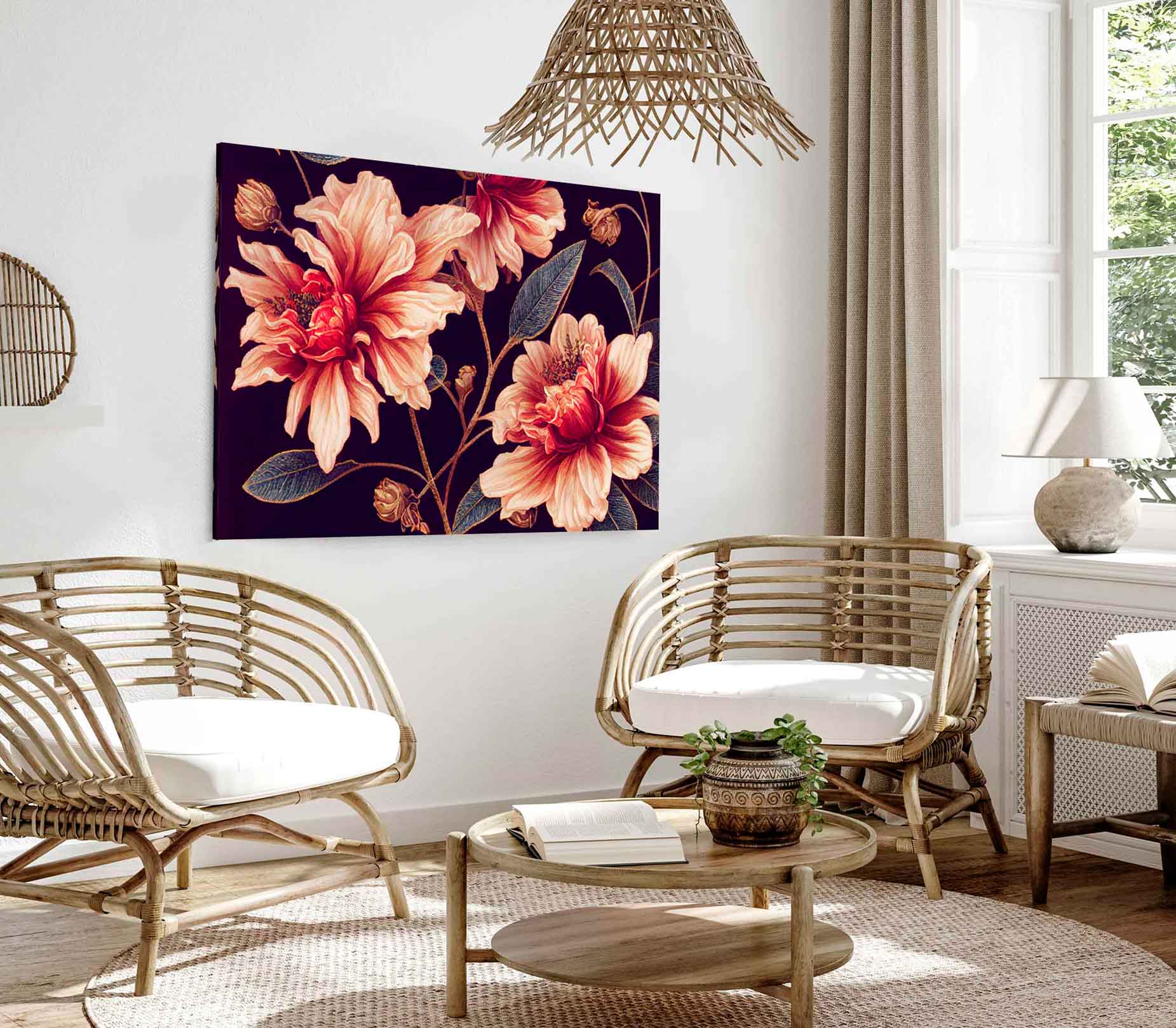 Bella Home Pink Flower Watercolor Painting Print Canvas Ready to hang