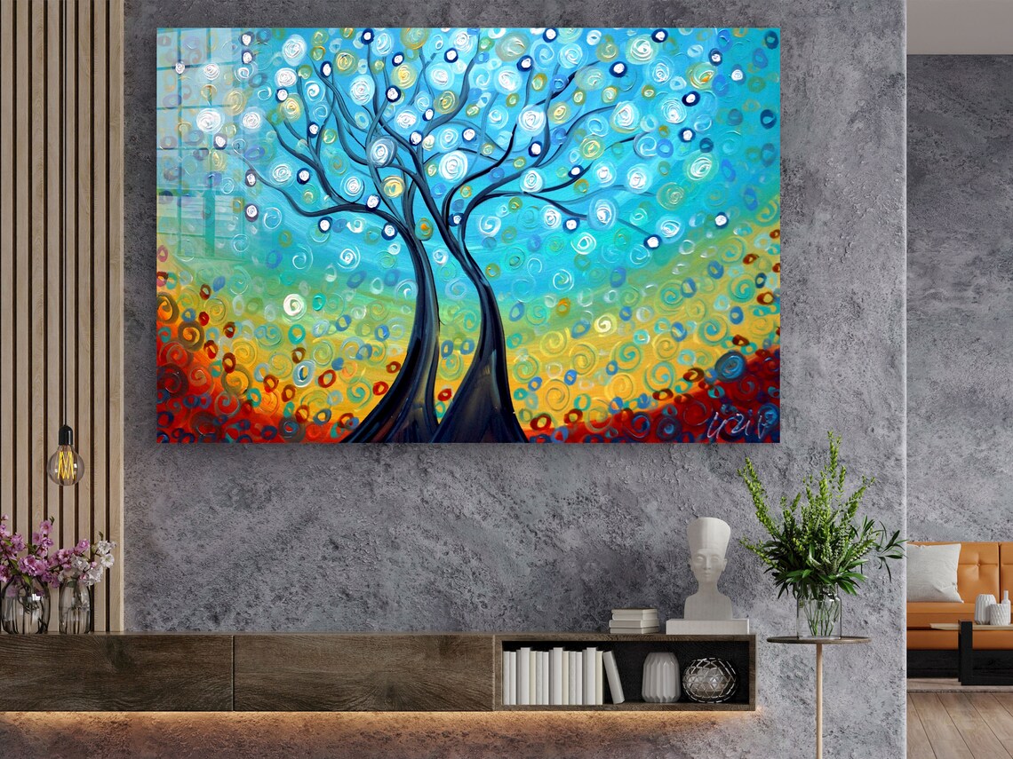 Colorful Tree Digital Print Tempered Glass Wall Art 100% Made in Australia Ready to Hang