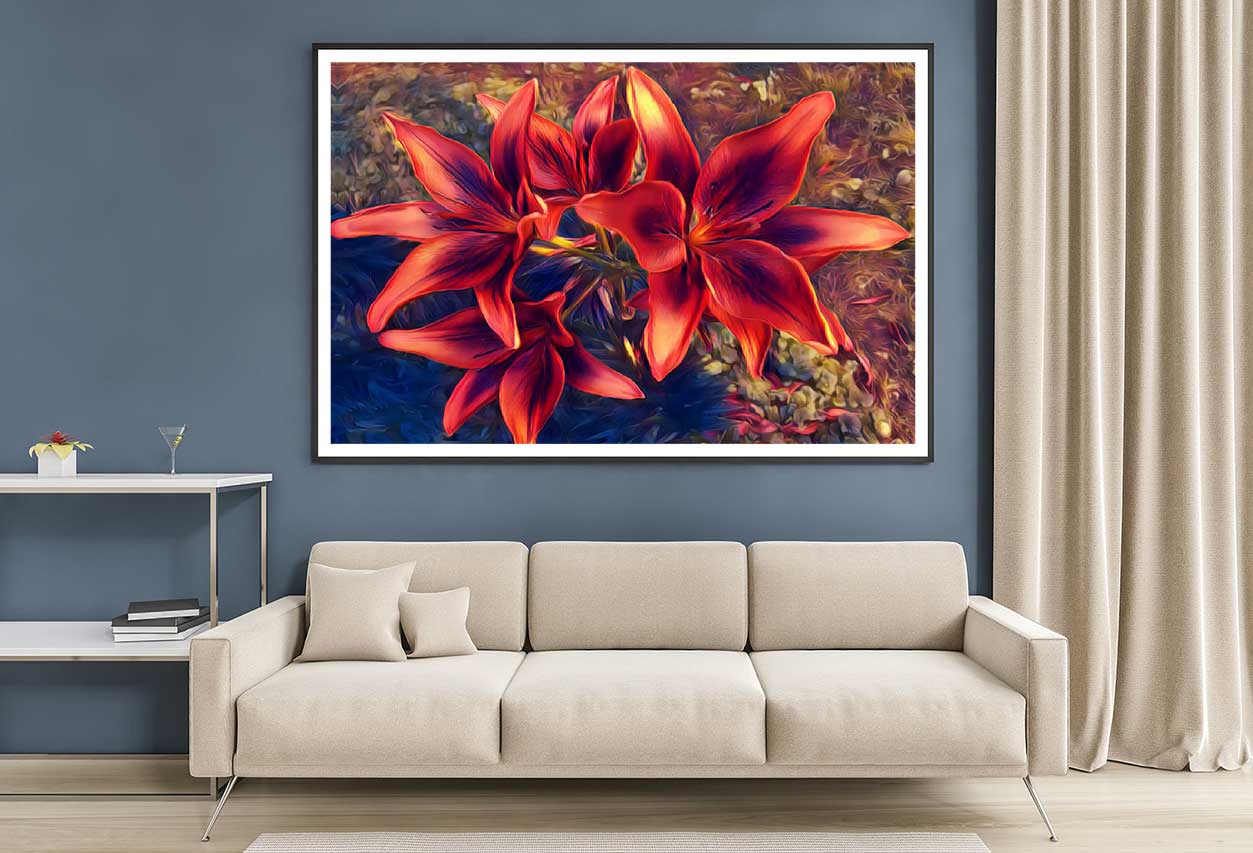 Vibrant Red Lilies Closeup View Photograph Home Decor Premium Quality Poster Print Choose Your Sizes