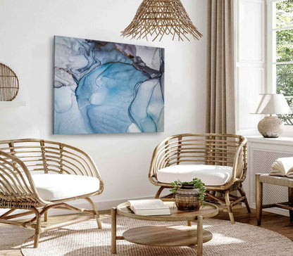 Bella Home Blue & Black Liquid Abstract Art Print Canvas Ready to hang