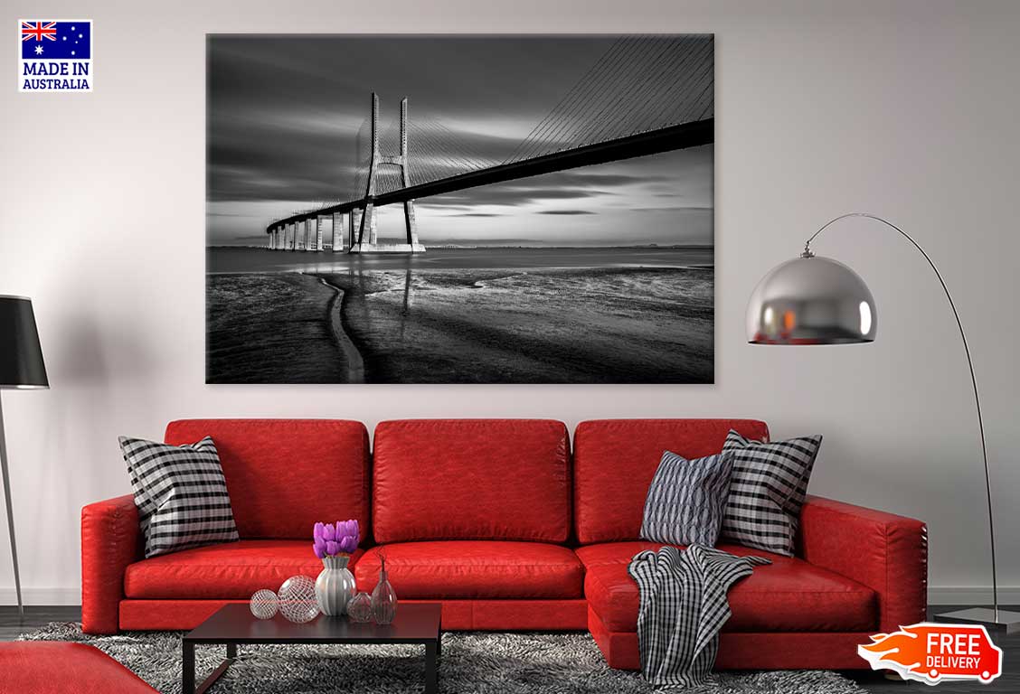 Vasco da Gama Bridge B&W View Photograph Print 100% Australian Made