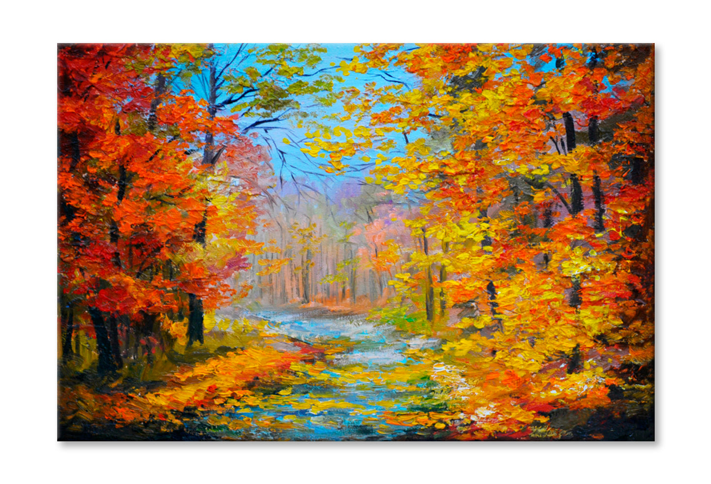 Colorful Autumn Forest With The Trail Wall Art Limited Edition High Quality Print Stretched Canvas None