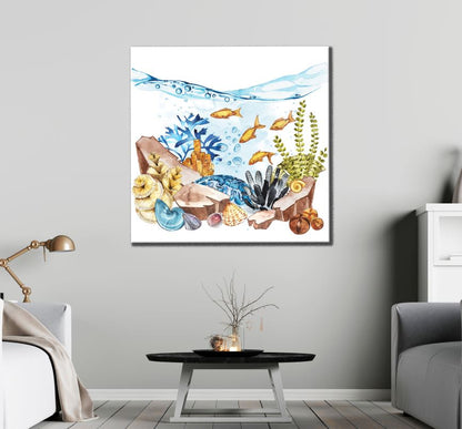 Square Canvas Fish Under Water Painting High Quality Print 100% Australian Made