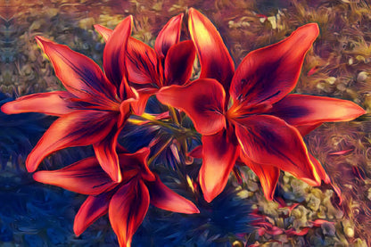 Vibrant Red Lilies Closeup View Photograph Home Decor Premium Quality Poster Print Choose Your Sizes