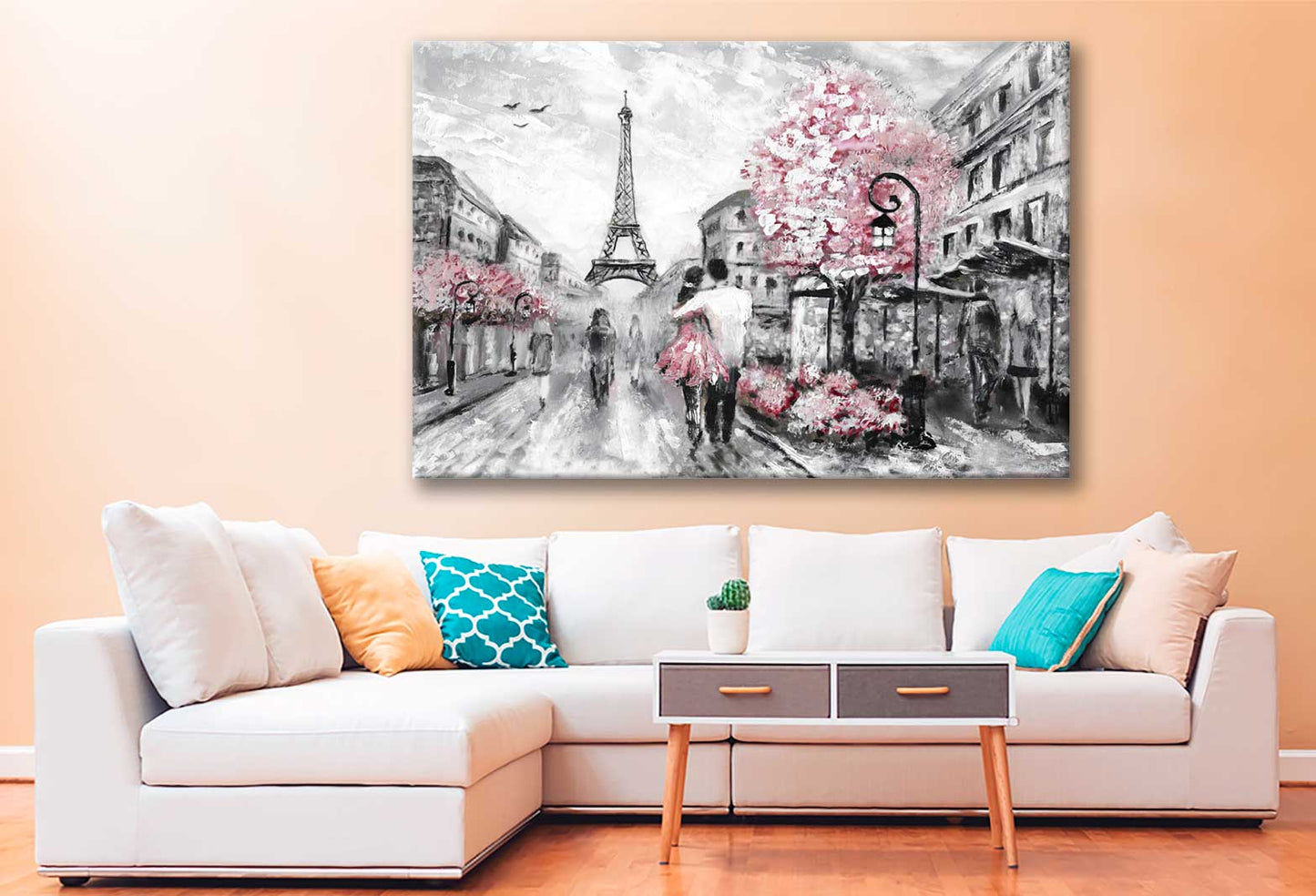 Bella Home Couple Painting Walking Near Eiffel Tower Print Canvas Ready to hang