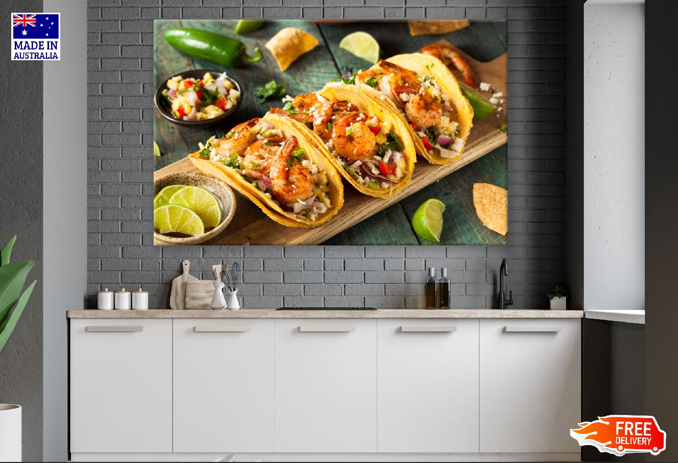 Spicy Shrimp Tacos with Coleslaw and Salsa Photograph Print 100% Australian Made